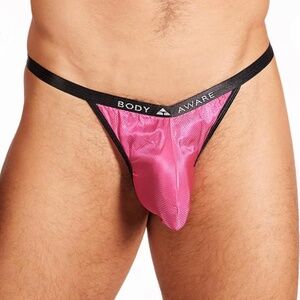 Men's Bodyaware Rip Stop Logo Nylon Thong in Magenta - Size Small, NWT